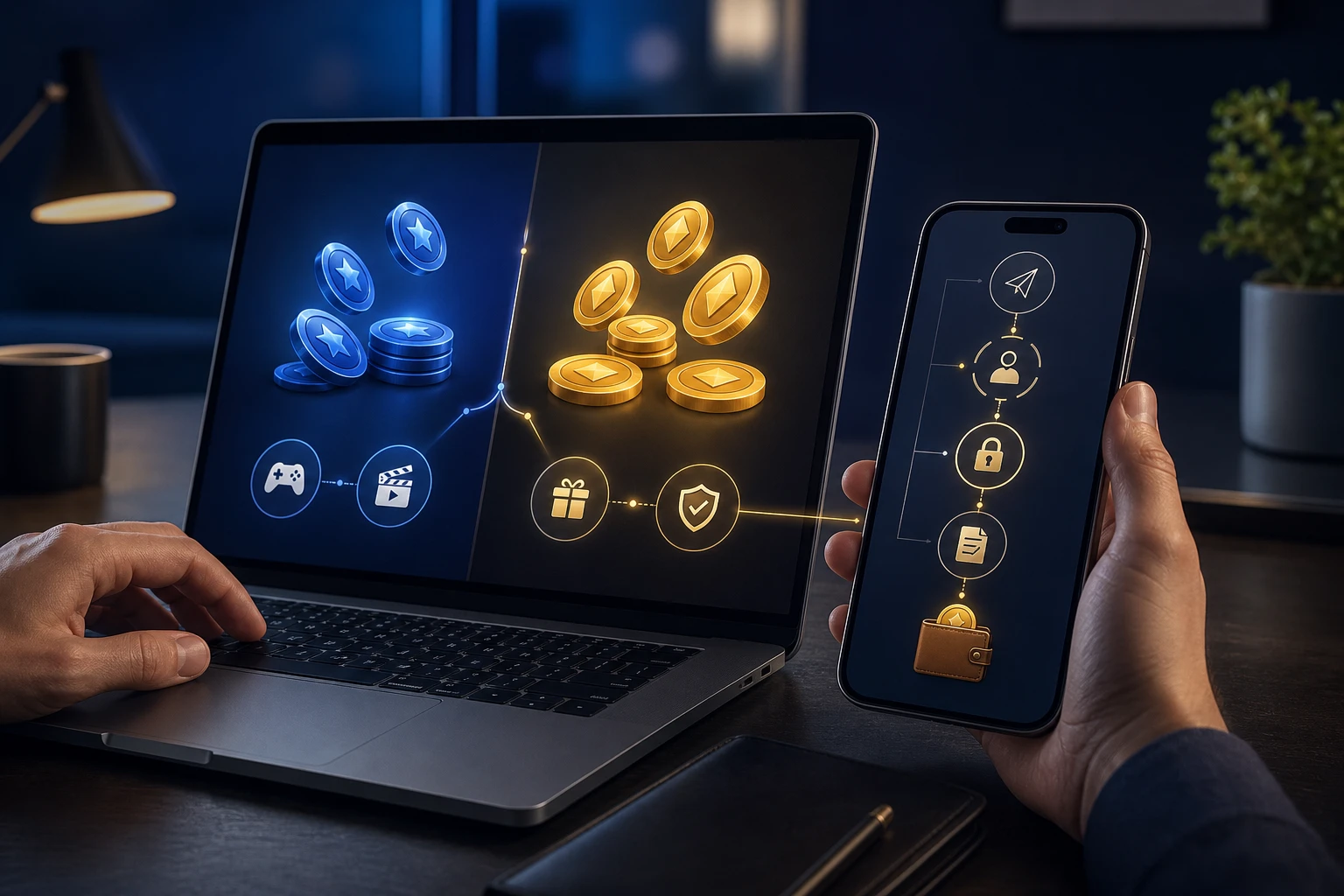 Adult examining a sweepstakes casino dual-currency model and secure prize-redemption process